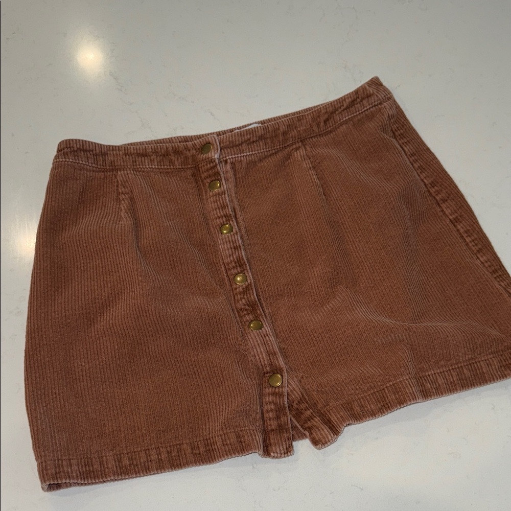 Tobi Brown Corduroy Mini Skirt with Button-Front